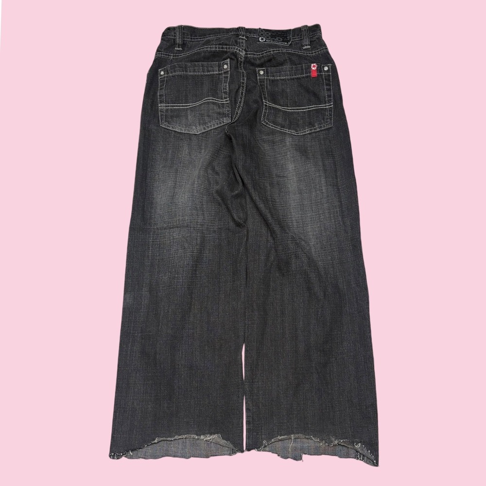 Southpole Wide Leg Baggy Jeans Faded Black Contrast Stitch Skater Size 16